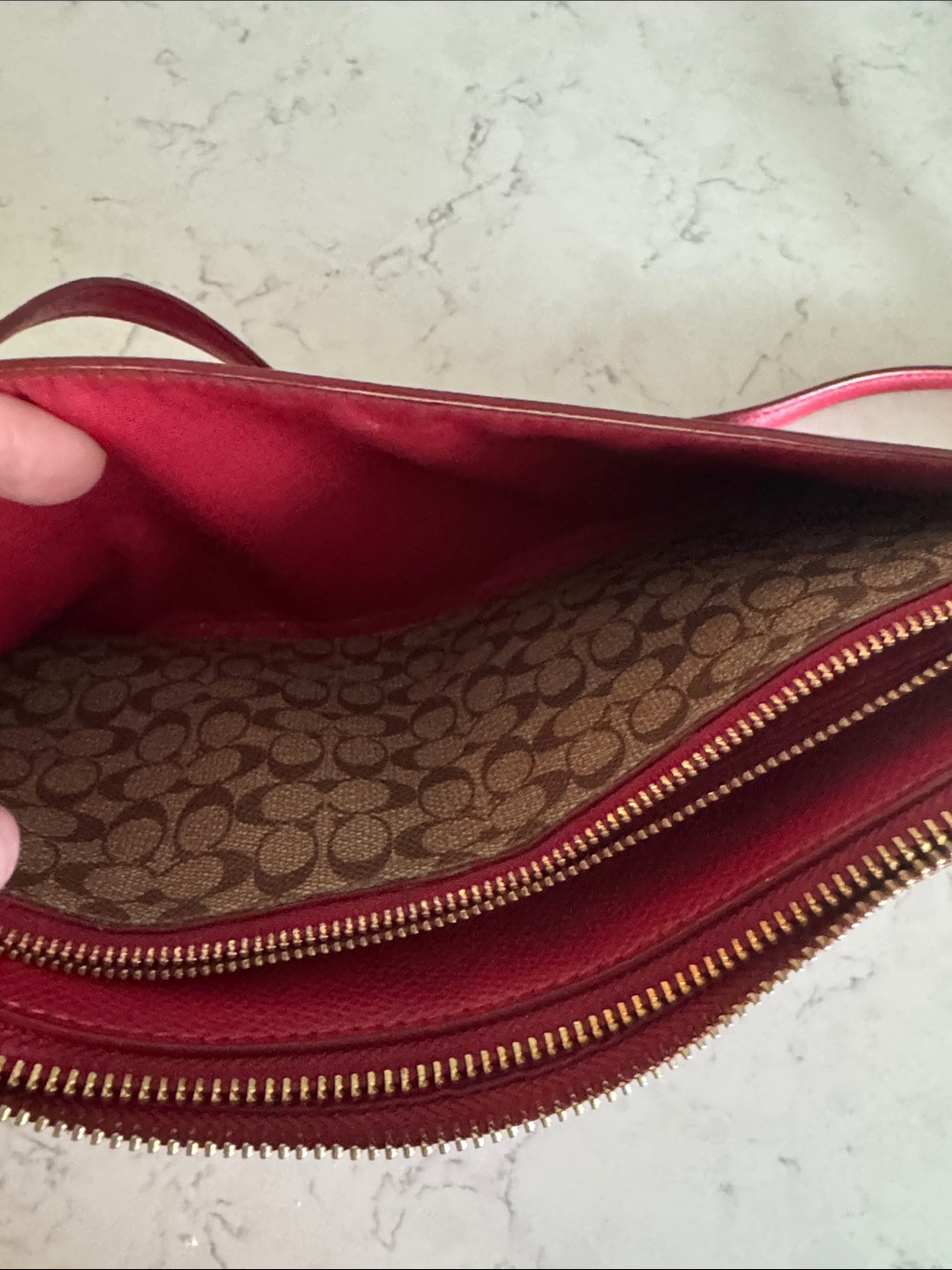 Coach Red Pebbled Leather Crossbody Bag with Additional Zippered Case. - Picture 8 of 13